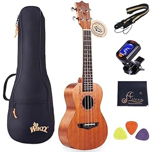 WINZZ AU07LH Mahogany Hawaii Ukulele for Beginners, Mahogany Matte