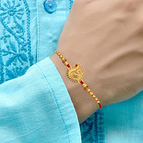 Image of Okos Rakshabandhan Gifts Combo Pack Of 2 Matte Gold Peacock Alloy Rakhi (Bracelet) With Multicolor Crystal Elements- Rakhi For Brother, Bhaiya, Bhai CO1000337C