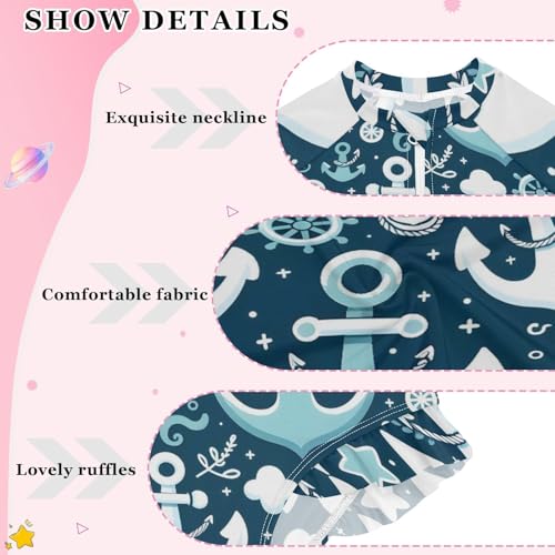 Girls One Piece Swimsuits Long Sleeve Swimsuit Zipper Bathing Suits Anchor Blue Ocean3