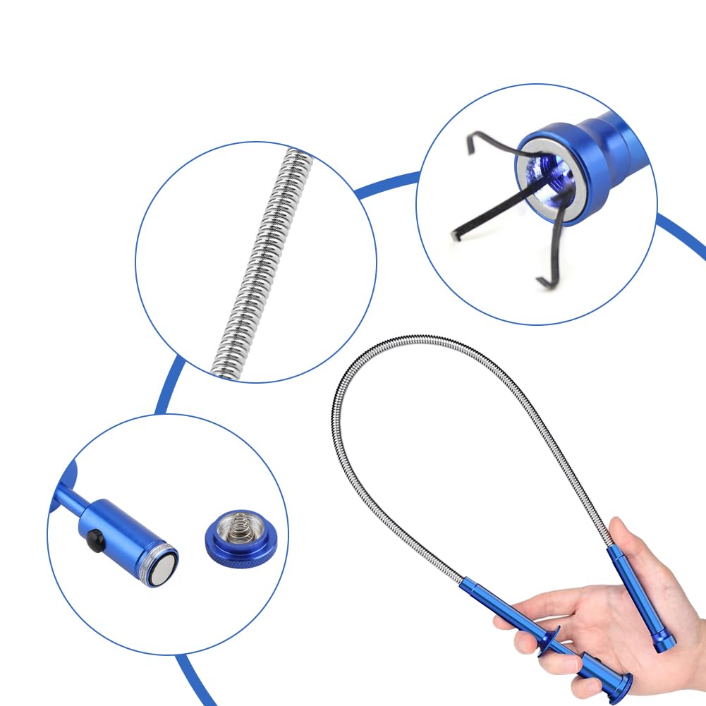 Herramienta de recogida de garra flexible, recogida de imán retráctil de aleación de 4 garras con iluminación LED Herramientas de limpieza de drenaje Recogedor de basura Herramienta de recogida