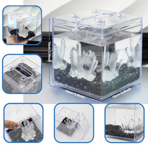 Image of Mini Betta Fish Tank, Stackable Small Fish Bowl for Desktop Decoration, 0.2 Gallon 360 Rotatable Tiny Aquarium Kit with Gravels & Resin Crystal Cluster for Sea Monkey, Shrimp