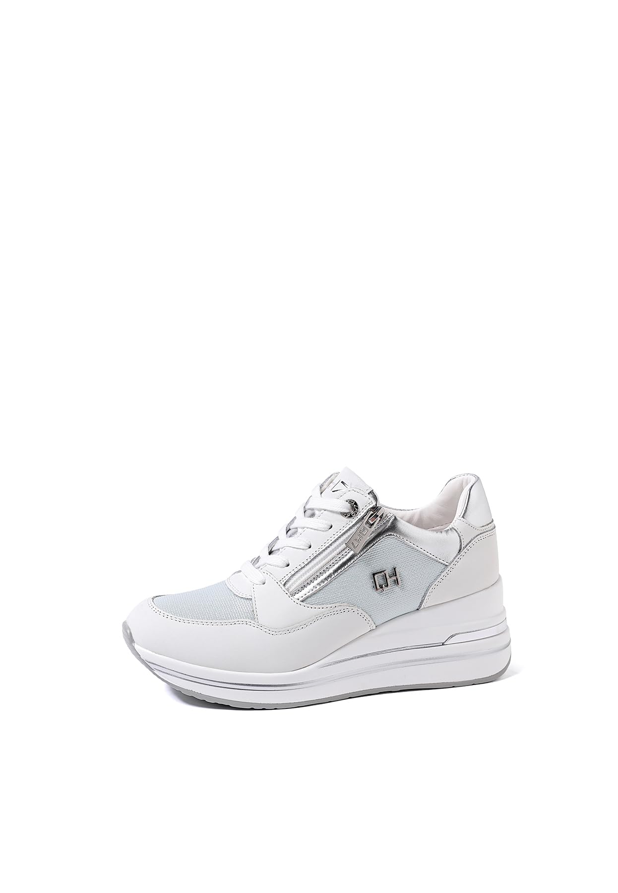 QUEEN HELENA Sneakers in Vera Pelle con Zeppa Scarpe da Ginnastica Alte Casual Donna QH9009