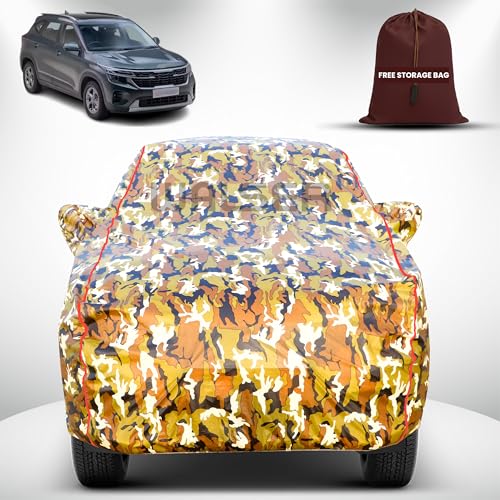 Image of Walser Waterproof Car Cover for Kia Seltos | All-Weather Full Car Body Protection | with Mirror & Antenna Pocket | Dustproof, Windproof & Anti-Scratch Lining, Camouflage