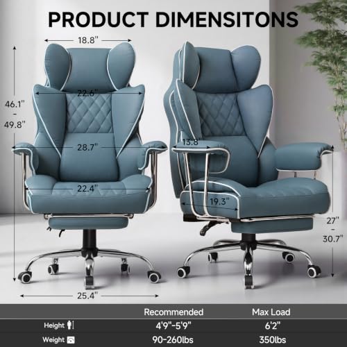 Image of GTPLAYER Gaming Chair,Office Chair with Pocket Spring Lumbar Support, Ergonomic Comfortable Wide Office Desk Computer Chair with Outward Fixed Soft Armrests and Footrest (Fabric, Blue)