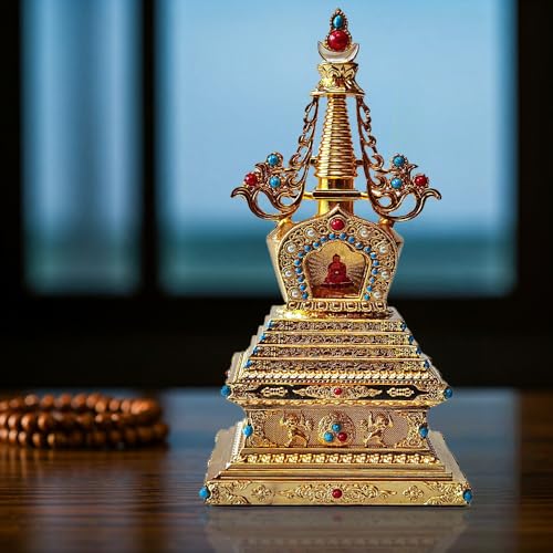 Estatua Tibetana Premium de Stupa Dorada 24 cm miniatura 5