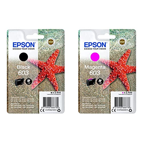 Epson Singlepack Black 603 Ink & 603 Etoile de Mer Magenta, Cartouche d'encre d'origine, XP-2100 XP-2105 XP-2150 XP-2155 XP-3100 XP-3105 XP-3150 XP-3155 XP-4100 XP-4150 WF-2810DWF WF-2820 WF-2830DWF