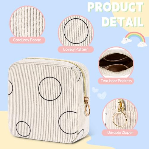 Image of Period Bag for Teen Girls Shark Week Pouch Corduroy Portable Sanitary Pad Bags for Period Teen Period Pads Pouch for Panty Liners, Tampons, Menstrual Cup - Beige