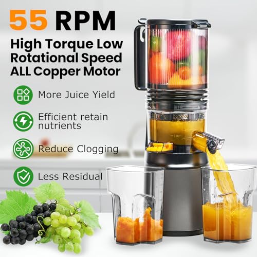 Atsent Cold Press Juicer,Slow Masticating Juicer Machines With 5.3 Inch Large Feed Chute For Most Fruits And Vegetables,Easy To Clean Lemon Orange Juicer With 250W Motor And High Juice Yield thumb #3