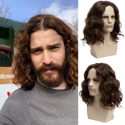 Perruque courte bouclée marron pour homme cheveux touffus