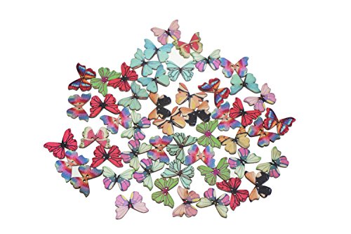 Bilipala 50pcs Butterfly Craft Wooden Buttons, Colorful Sewing Bulk Buttons 15mm