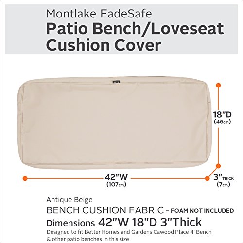 Classic Accessories Montlake Fadesafe Water-Resistant 42 X 18 X 3 Inch Outdoor Bench/Settee Cushion Slip Cover, Patio Furniture Swing Cushion Cover, Antique Beige, Patio Furniture Cushion Covers #TOP1