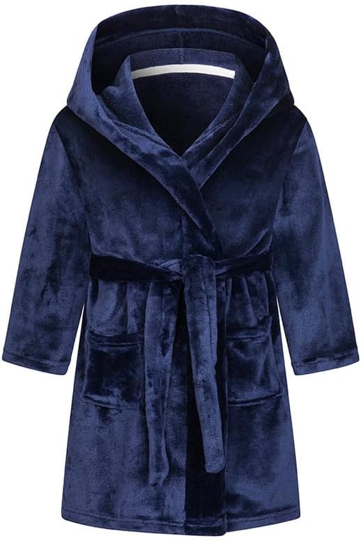 Tunoluker Boys Fleece Robe Sleepwear Hooded Plush Soft Bathrobe for Kids 2-16 Years
