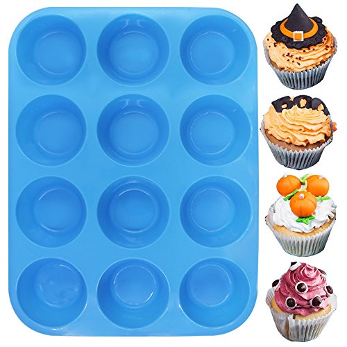 image for 12-Cup Silicone Muffin & Cupcake Baking Pan, YuCool 3 Pack Silicone Mo