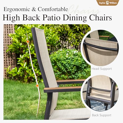 Image of Sophia & William Patio Dining Set for 8, Metal Table & Aluminum Chairs | Rectangle table, Beige Stackable Chairs, Breathable & quick-drying, Light-weight & space-saving, Umbrella Hole, Outdoor