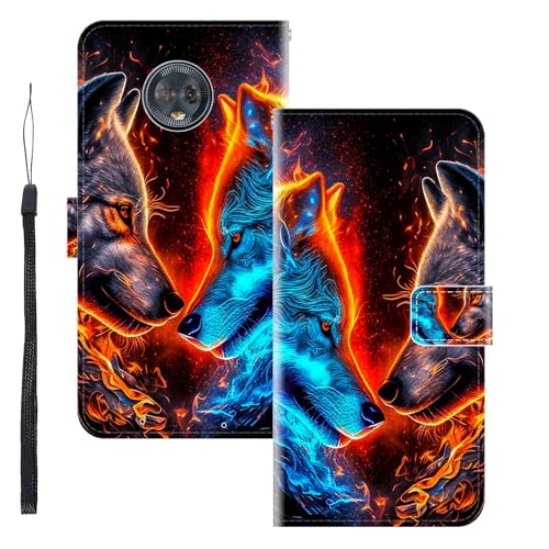 WUACYEAMING Funda para Motorola Moto g6 Plus,con Soporte/Ranura de Tarjeta Cubierta Premium Magnético Suporte TPU Protectora Fundas PU Cuero Flip Multifuncional Dos Lobos