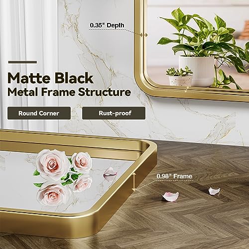 Brightify 40X30 Inch Bathroom Gold Framed Mirror For Wall, Modern Rectangle Wall Mounted Vanity Mirror For Bathroom, Vertical Or Horizontal #TOP2