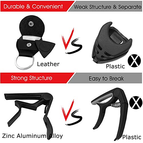 guitar accessories kit include acoustic strings tuner capo 3-in-1 restring tool picks pick holder bridge pins nuts amp saddles finger protector chord chart 58pcs