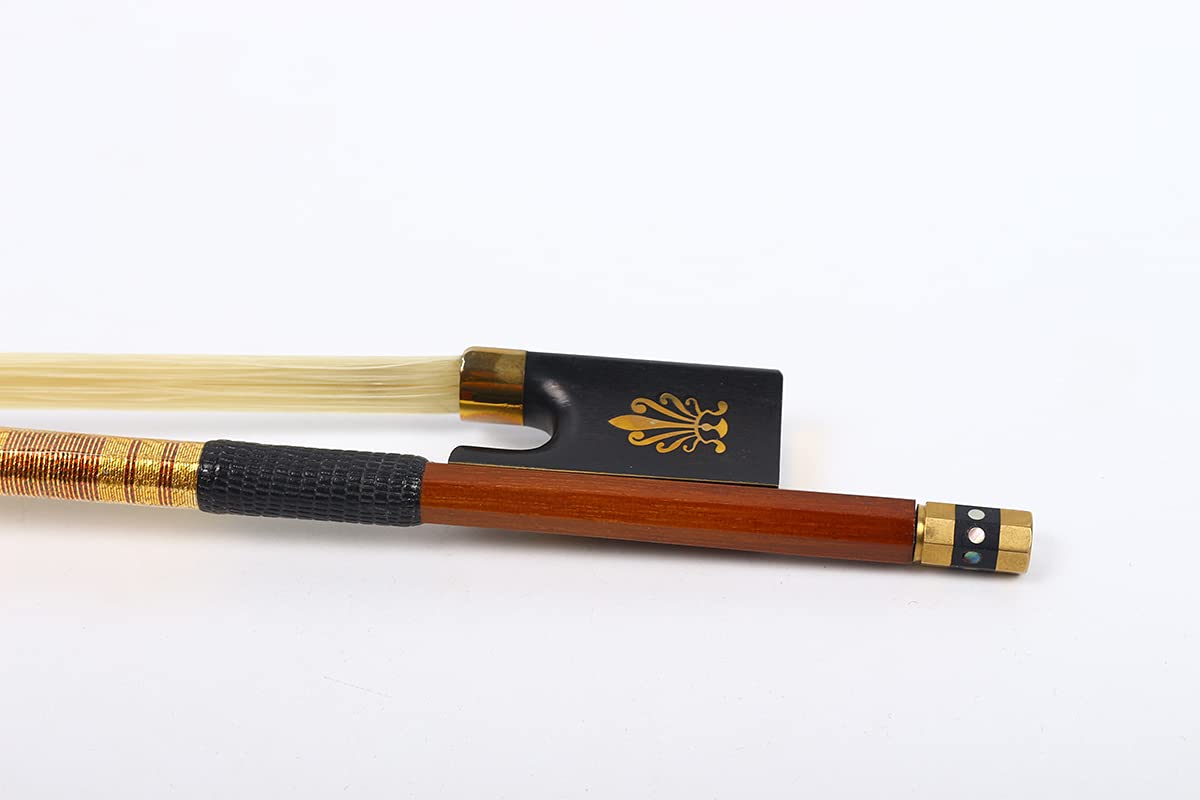 Arco de violín 4/4 de tamaño completo, palillo de madera de Brasil, rana de ébano, arco natural, lazos de violín rectos