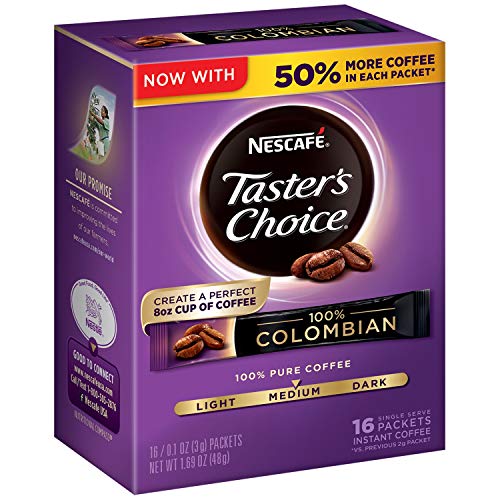 Nescafe Taster's Choice 100% Colombian Instant Coffee, 20 Count Single Serve Sticks, (Pack of 8)