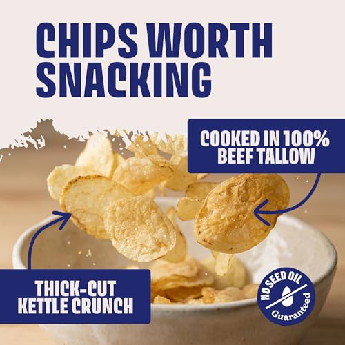 Image of Tasty Nate's Beef Tallow Potato Chips Original Sea Salt Kettle Chips Made with 100% Beef Tallow Seed Oil Free - Gluten Free Healthy Snacks Paleo Friendly 7oz Bag - Pack of 10
