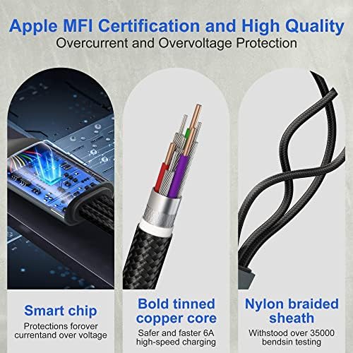 100W USB C Multi Charging Cable 3M/10Ft [Apple MFi Certified]5-in-1 USB A/USB C to Micro USB+Lightning+Type C Fast Charging Cable, Nylon Braided Multi Charger Cable for Android/iPhone/Laptop/iOS/i Pad