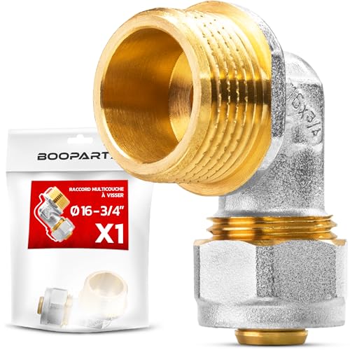 BOOPARTS – Coude Mâle à Visser Ø16–3/4 (20/27) | Raccord Multicouche Mâle pour Tuyaux PEX, PER et Composites | Raccord à 90° Étanche et Résistant pour Plomberie et Chauffage