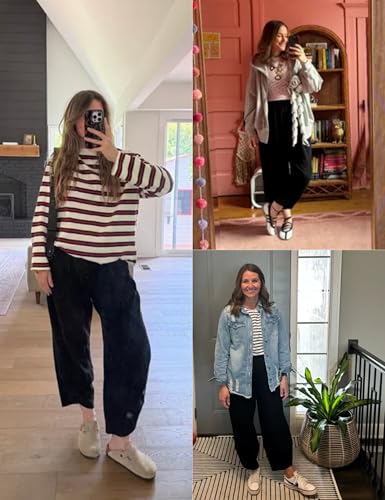 Image of Xiaoxuemeng Womens Baggy Wide Leg Pants Casual Elastic Waisted Palazzo Harem Pants with Pockets