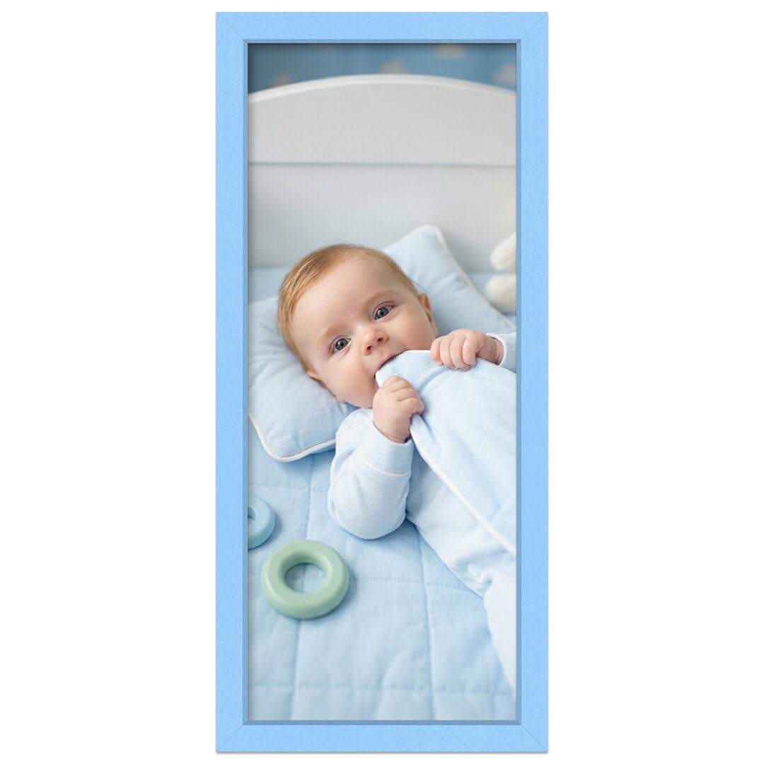 Alison Kingsgate Baby blue 80X40CM Nursery Picture Frame, Baby Boy Gift Photo Frame, Wall Mount or Tabletop, Perspex Front, Modern Keepsake Frame for Newborn, Baby Shower & First Memories