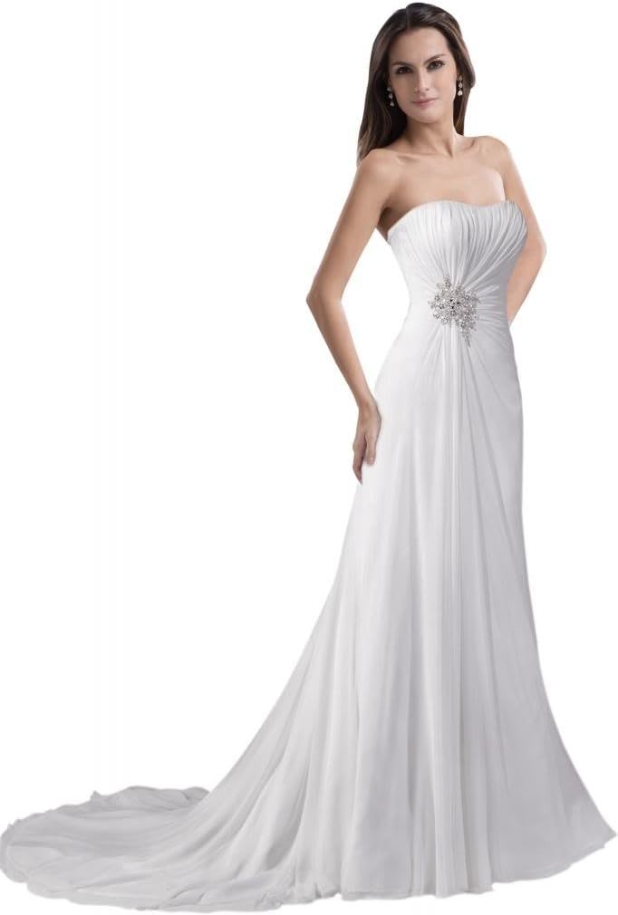 GEORGE BRIDE Simple Strapless Chiffon Over Satin Beach Wedding Dress Size 16 White