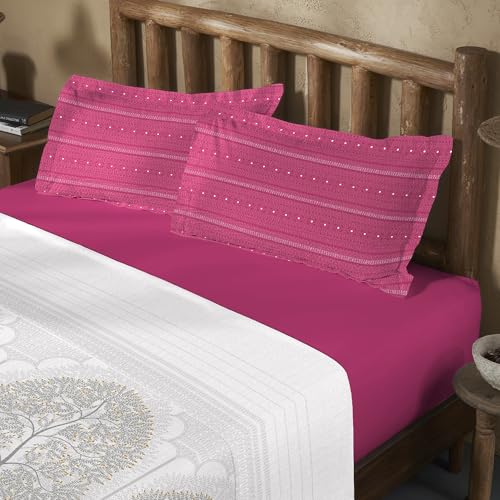 Image of MYTRIDENT Sanskriti Cotton Bedsheet for Double Bed, Gifting Collection King Size - Gond Art Pink