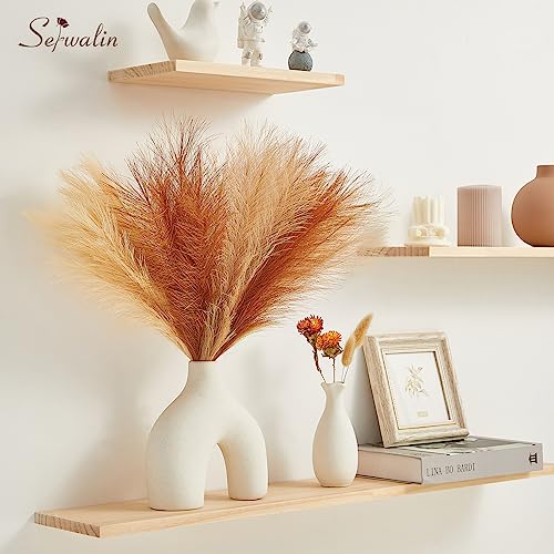 Image of Serwalin Pampas Grass Boho Home Decor, 17in 6pcs Artificial Dried Pampas Grass Decor, Fall Faux Pampas Grass Bouquet Living Room Wedding Party Centerpieces, Pompas Floral Vase Filler