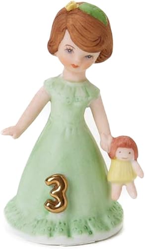 Enesco Growing Up Girls - Figura de porcelana "Brunette Age 3", 3.25 pulgadas, dorado, verde