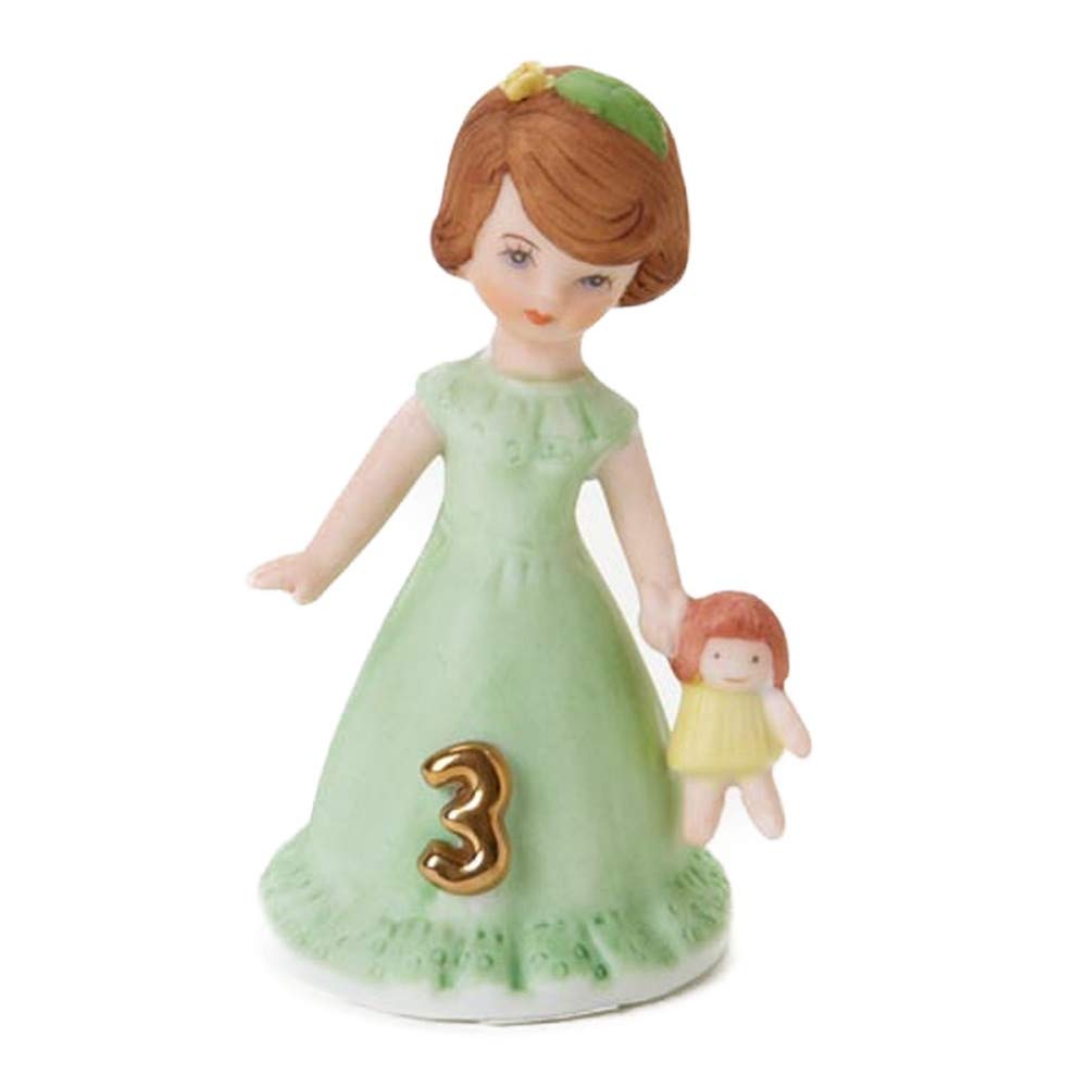 Growing Up Girls “Brunette Age 3” Porcelain Figurine, 3.25”, Golden,green
