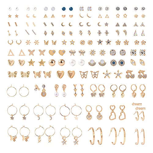 80 Pairs Earring Sets for Women Hypoallergenic Assorted Multiple Stud Earrings Set Cute Star Moon Heart Ball Faux Pearl Small Butterfly Jewelry Graduation Gifts