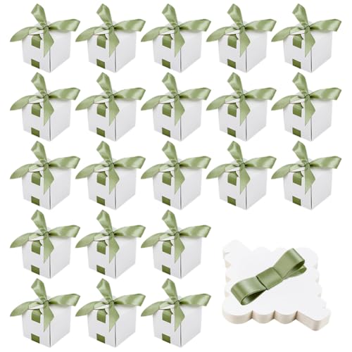 BENECREAT 60 boîte à Dragées de Mariage Boîtes Cadeaux de 6.5x6.5x6.5cm pour Mariage avec Ruban Vert pour Anniversaires des Soirées Anniversaires Noël