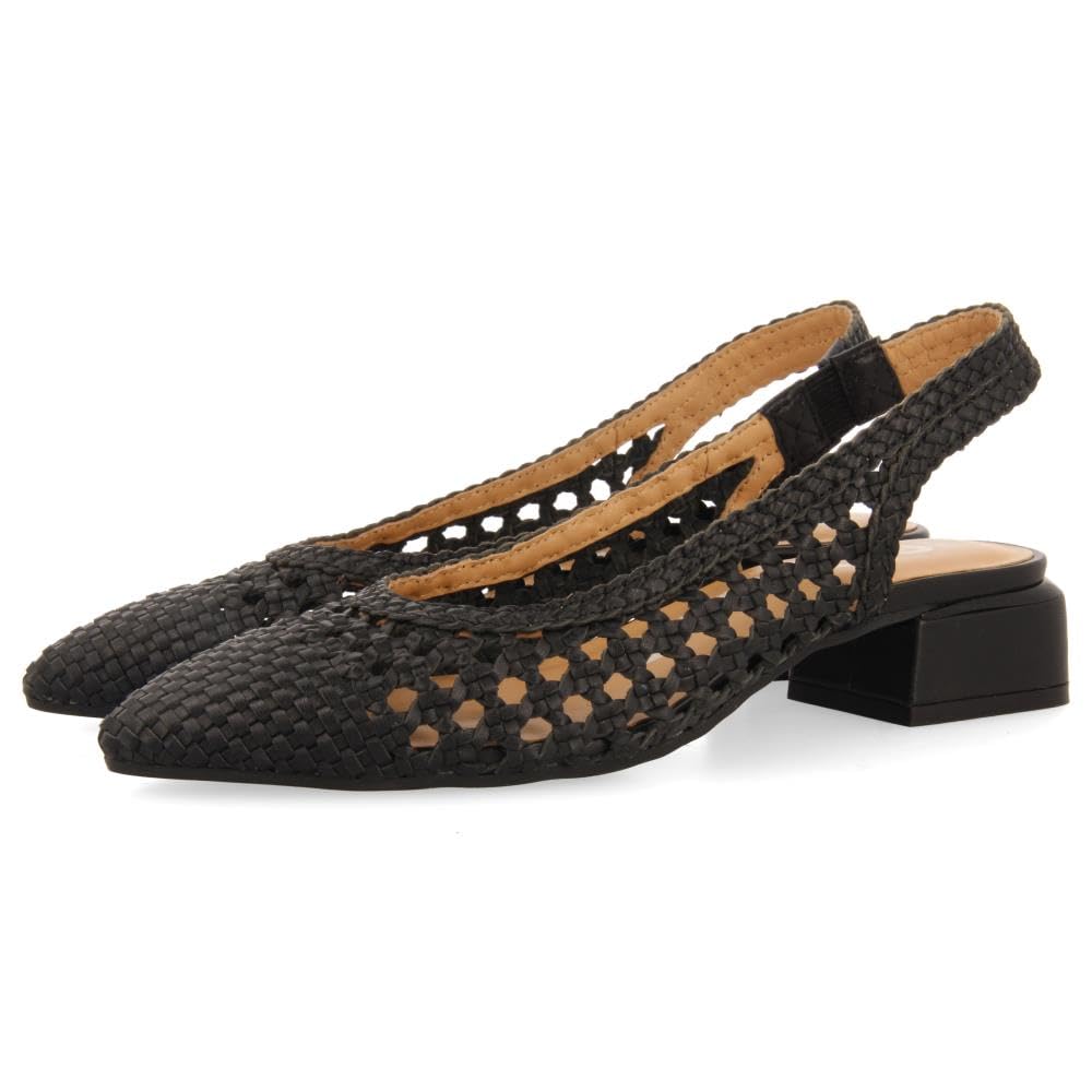 GIOSEPPO Black Leather Braided Ballerinas for Women PISKOVE, Black/White, 3 UK