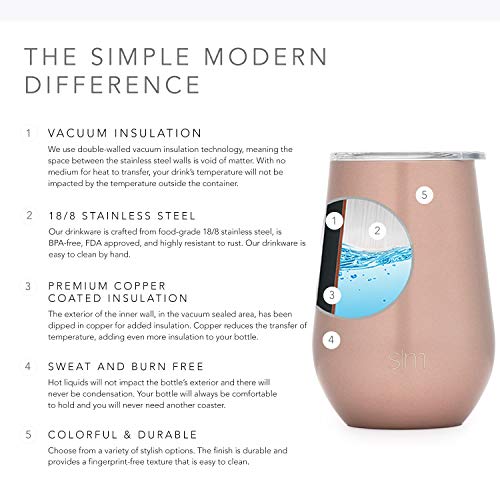 Simple Modern Copo de vinho com tampa de pressão | Copo de vidro sem haste isolado a vácuo de 355 ml
