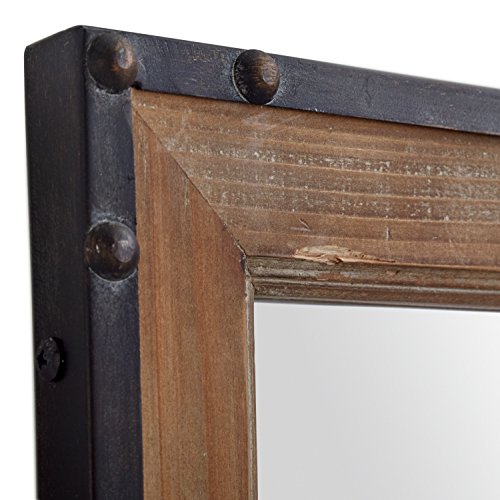 image for Amazon Brand – Stone & Beam Wood and Iron Hanging Wall Mirror, 42.25