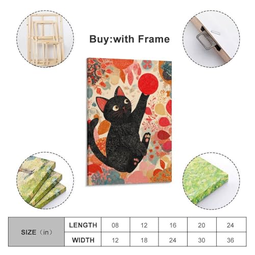 Décoration murale chat joueur avec balle rouge - Affiche moderne chambre et salle de bain - 3