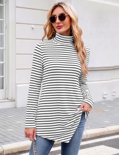Image of JUSTFASHIONNOW Turtle Neck Shirts for Women Long Sleeve Fall Tunic Tops