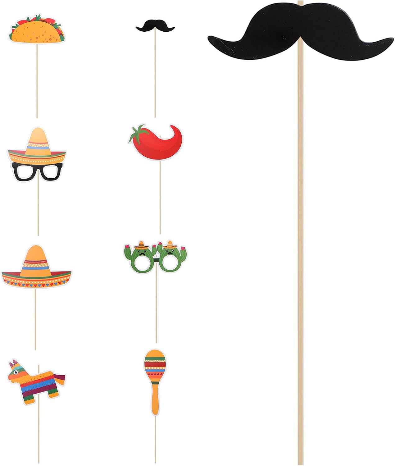 Mexico Fiesta Photo Booth Props 9pcs Set, Handheld Mexican Carnival Party Decorations for Themed Photo Taking and Festival Booth Accessories