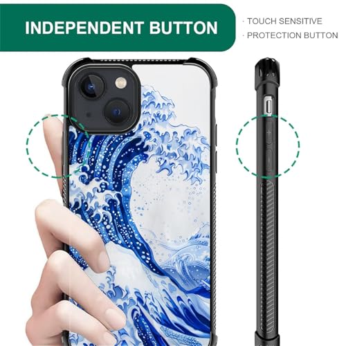 Coque iPhone 15 protection rigide Hokusai vague bleue fille