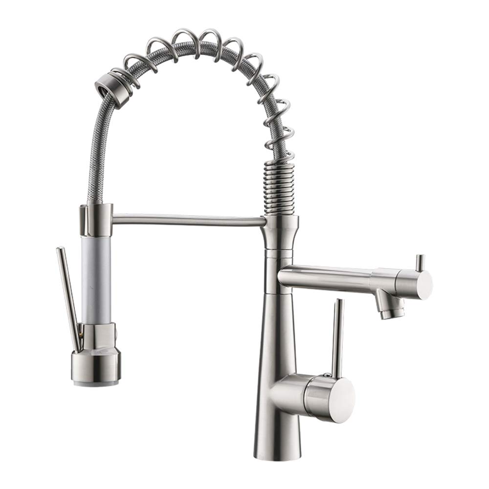 Robinet de cuisine à ressort avec mitigeur d'évier double bec rotatif 360