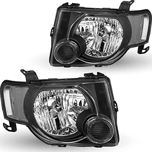 TUSDAR Headlights Assembly Set Replacement Fit for 2008-2012 Ford Escape SUV Headlamps Passenger and Driver Side Black Housing with Clear Reflector