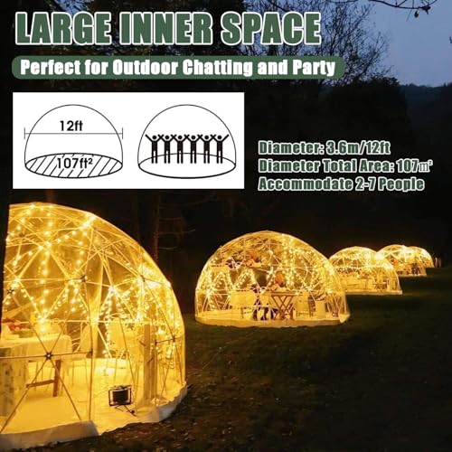 Geodezyjna szklarnia kopułowa, odporny na warunki atmosferyczne, namiot ogrodowy, przezroczysty domek kopułowy Igloo na podwórko i imprezy, 3,7 x 2,2 m