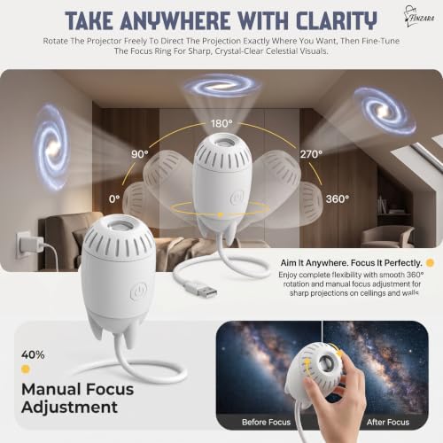 Image of Space Rocket Galaxy Projector, 360 Rotating Starry Sky Nebula Night Lamp with USB Mini LED Projection Light, Magic Ceiling Wall Decor Projector for Kids Room Bedroom Gift (5 Slides)