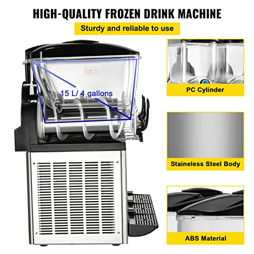 VEVOR Kommerzielle Slusheis Maschine, 3 x 15 L Slusheis Maschine 800 W 220 V Slusheis Eismaschine, Slushgerät 63 x 45 x 80 cm Slushy Maker Maschine, 2 Modi Intelligentes LED-Bedienfeld Slushy Maker – Bild 4