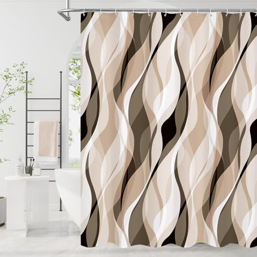 Litabel Cream Black Wavy Ombre Shower Curtain with Luxury Striped
