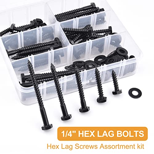 Vigrue 108 HEX LAG BOLTS BLACK 1/4 Inch Hex Lag Bolts Stainless Steel 18-8 (304), Vigrue 108Pcs Black Oxidized, Hex Lag Screws Heavy Duty Wood Screws Washers Assortment Kit thumb #5
