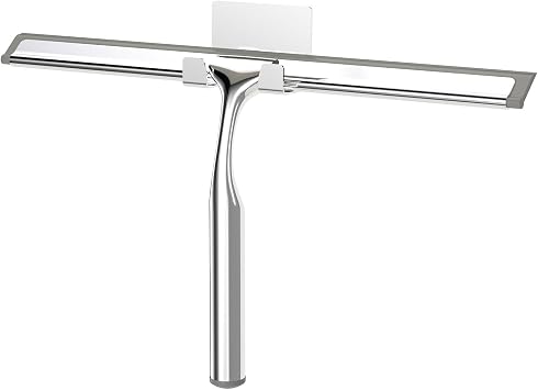 Shower Squeegee for Glass Doors, Squeegee for Shower Glass, Bathroom with Hook, Stainless Steel, 12-Inch Wide Blade for Efficient Cleaning, Perfect for Shower Glass,Tile Walls and Mirrors, Chrome